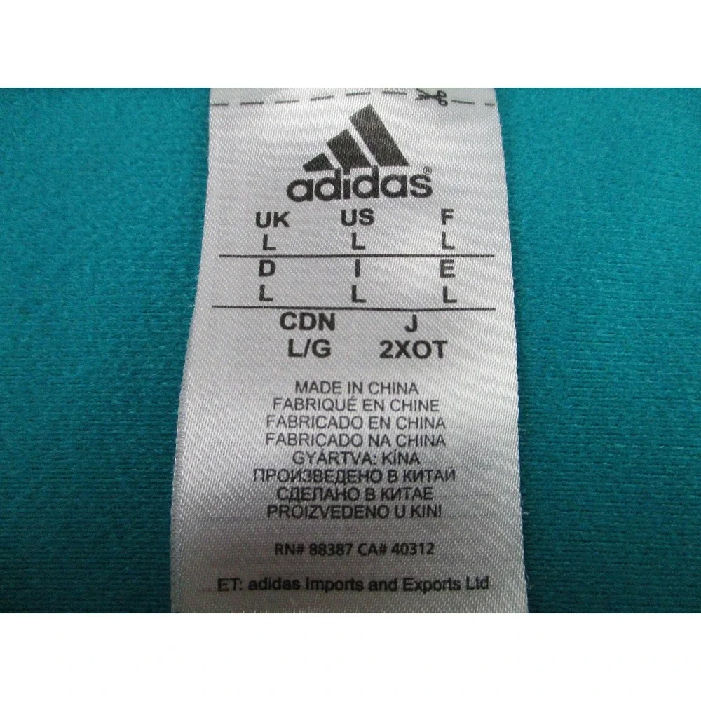 Adidas Track Jacket Mens Large Teal Full Zip 3-Stripes Performance Mock‎ Neck